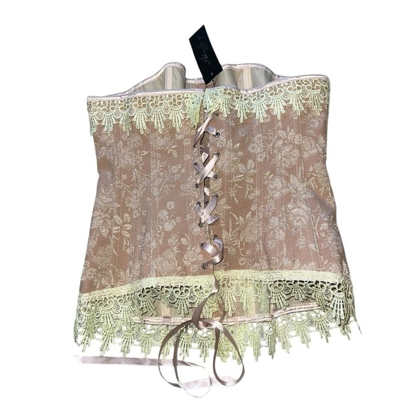 Peach & Cream Corset Lace up Gothic Bustier - Picture 3 of 9